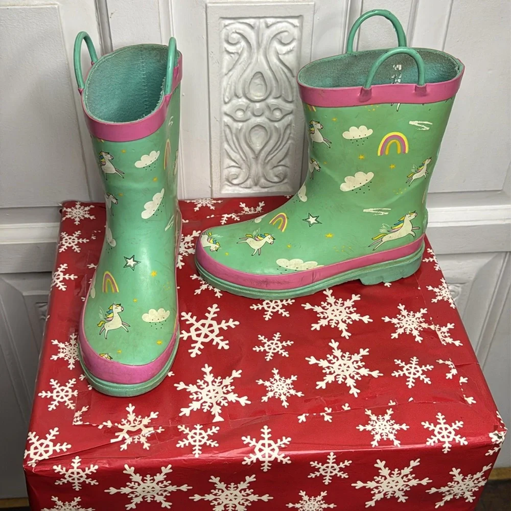 Blue Mountain Girls Unicorn Print Rain Boots Size 1